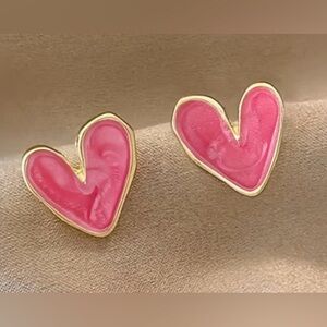 Gold-Trimmed Pink Heart Earrings